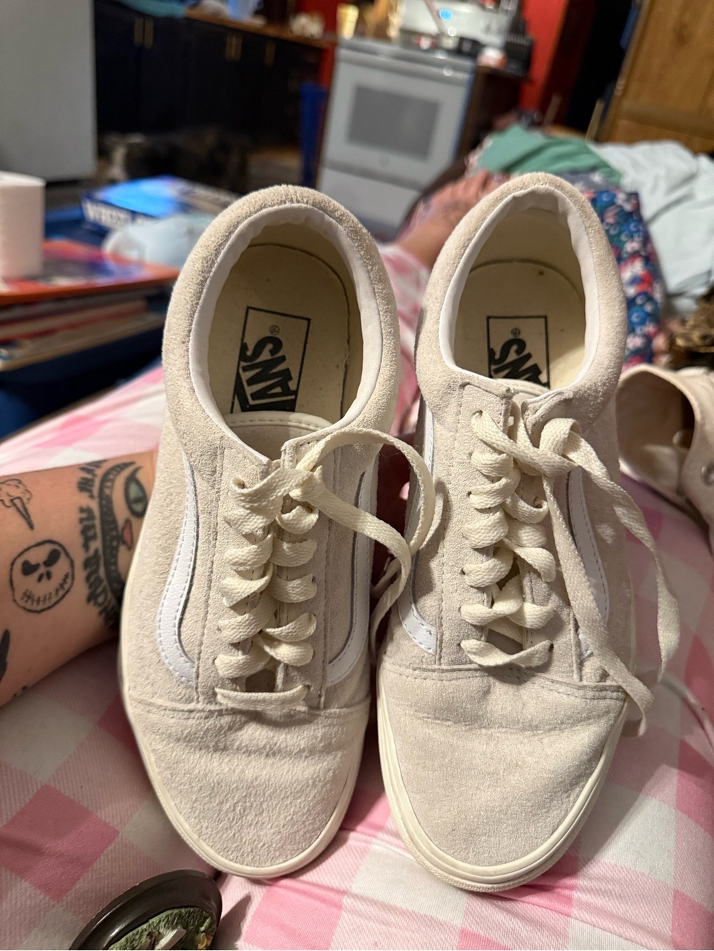 Vans Cream Suede Old Skool Low-Top Sneakers